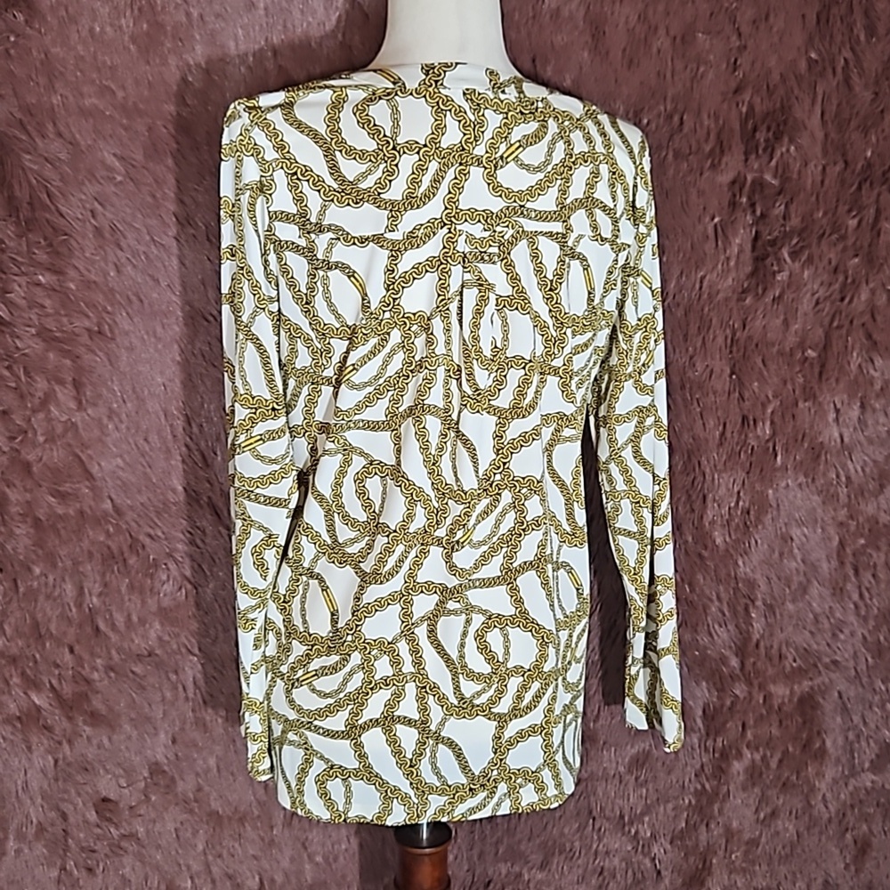 MICHAEL KORS Gold Chain Long Sleeve V-Neck Half Zip - Picture 5 of 7